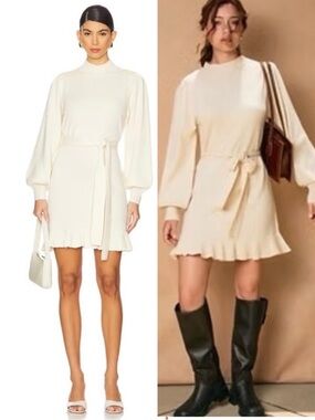 PAIGE Julita Belted Knit Fabric Sweater Dress Latte Foam